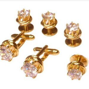 Gold Love Knot with Cubic Zirconium Stone Cufflinks and Studs Gold Trim